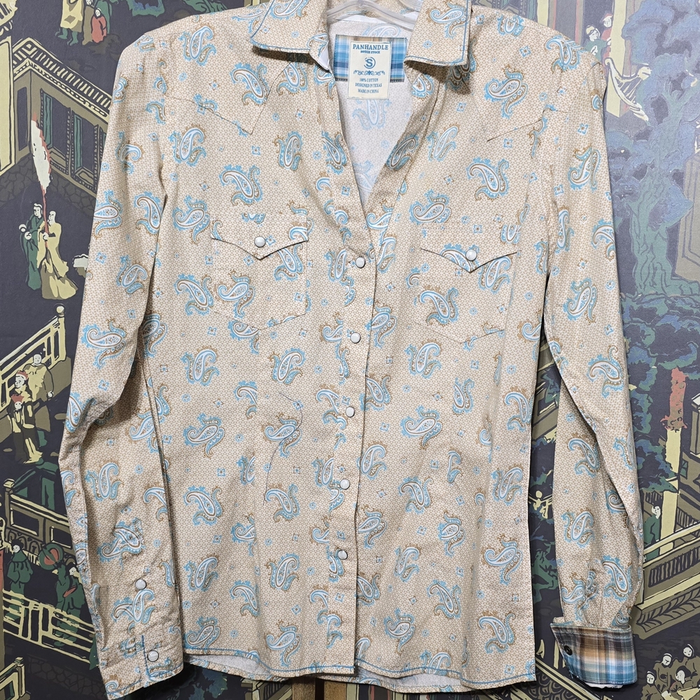 Womens Shirt-ROUGH STOCK-Panhandle Rough Long Sleeve Pearl Snap Paisley Sz Sm